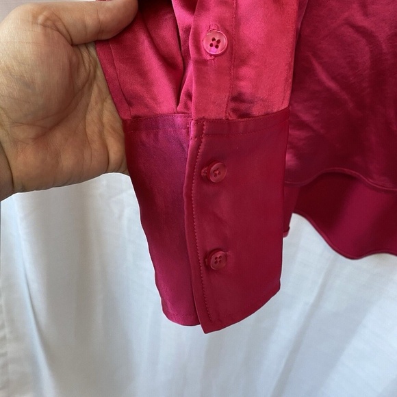 Women's Good American Washed Satin Weekend Shirt L / XL Love Potion Pink - Picture 4 of 14